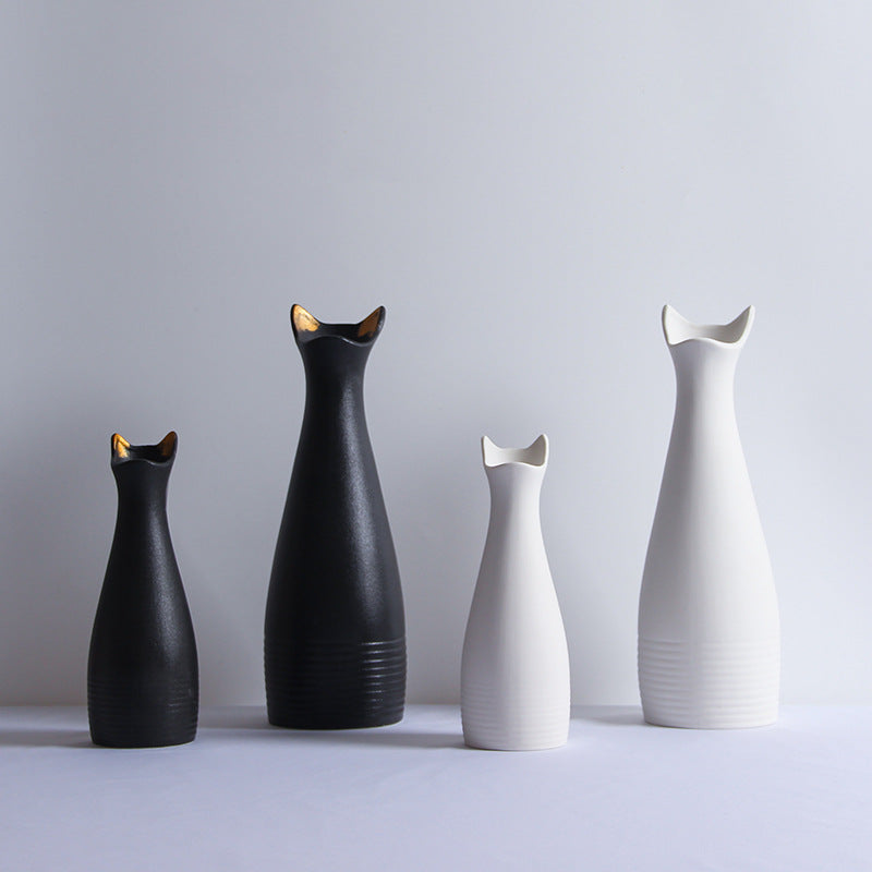 Creative, Minimalist, Small Ceramic Cat Vase