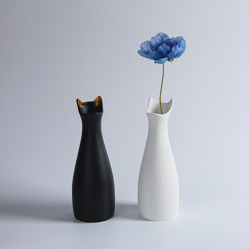 Creative, Minimalist, Small Ceramic Cat Vase