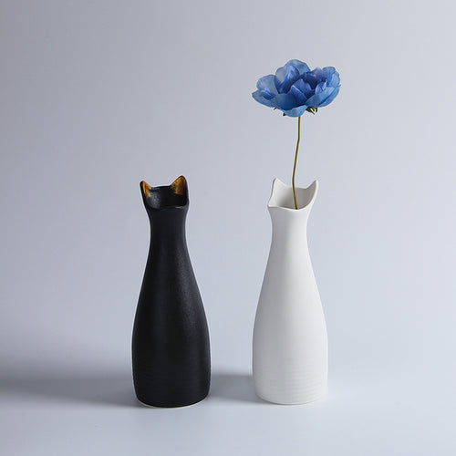 Creative, Minimalist, Small Ceramic Cat Vase