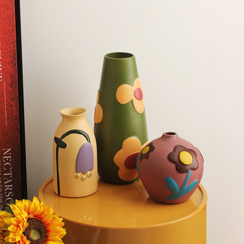 Hand-Painted Polychrome Pottery Vase