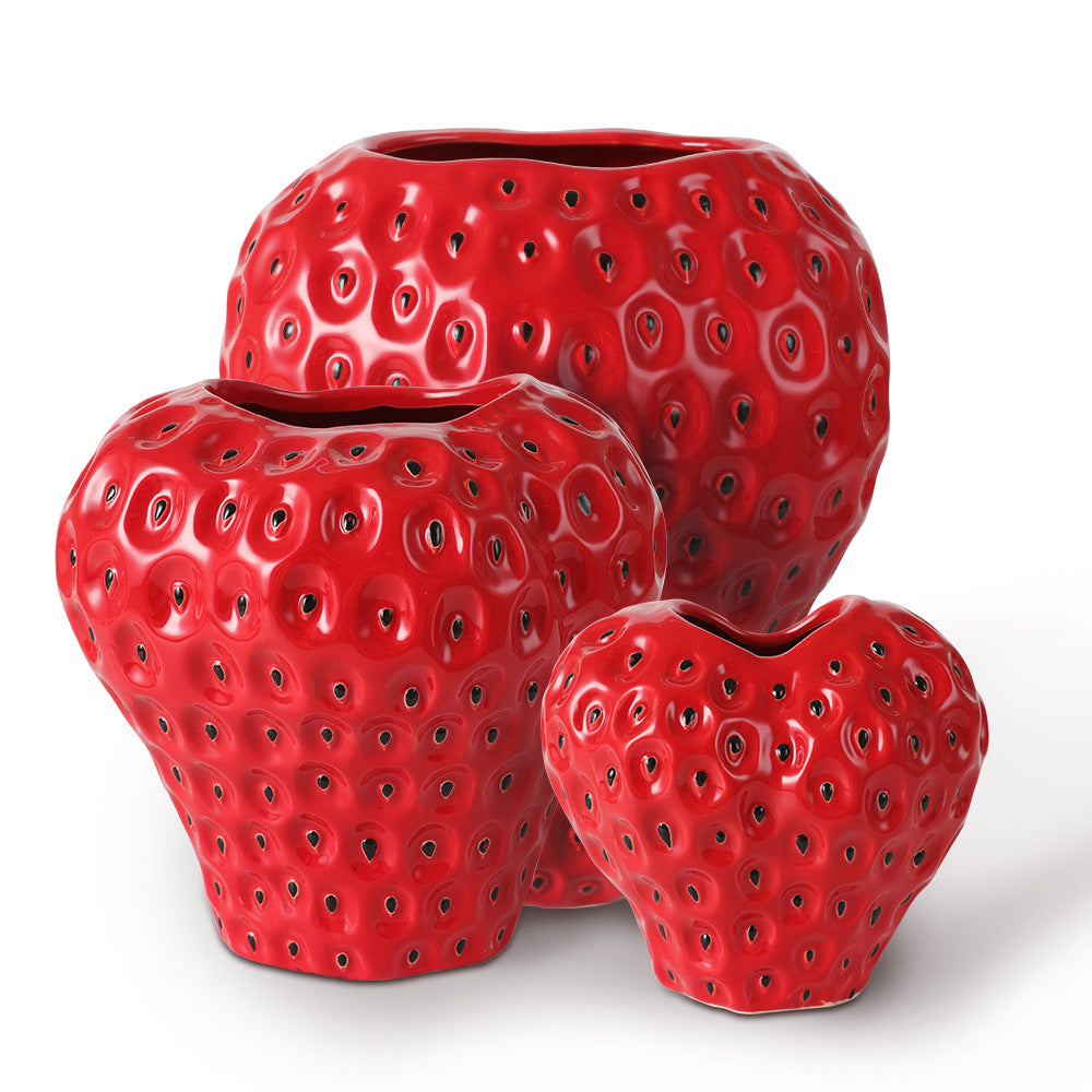 Strawberry-Shaped Ceramic Vase