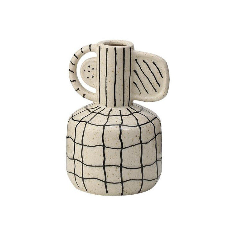 Wabi-Sabi Style Hand-Painted Geometric Line High-Neck Vase